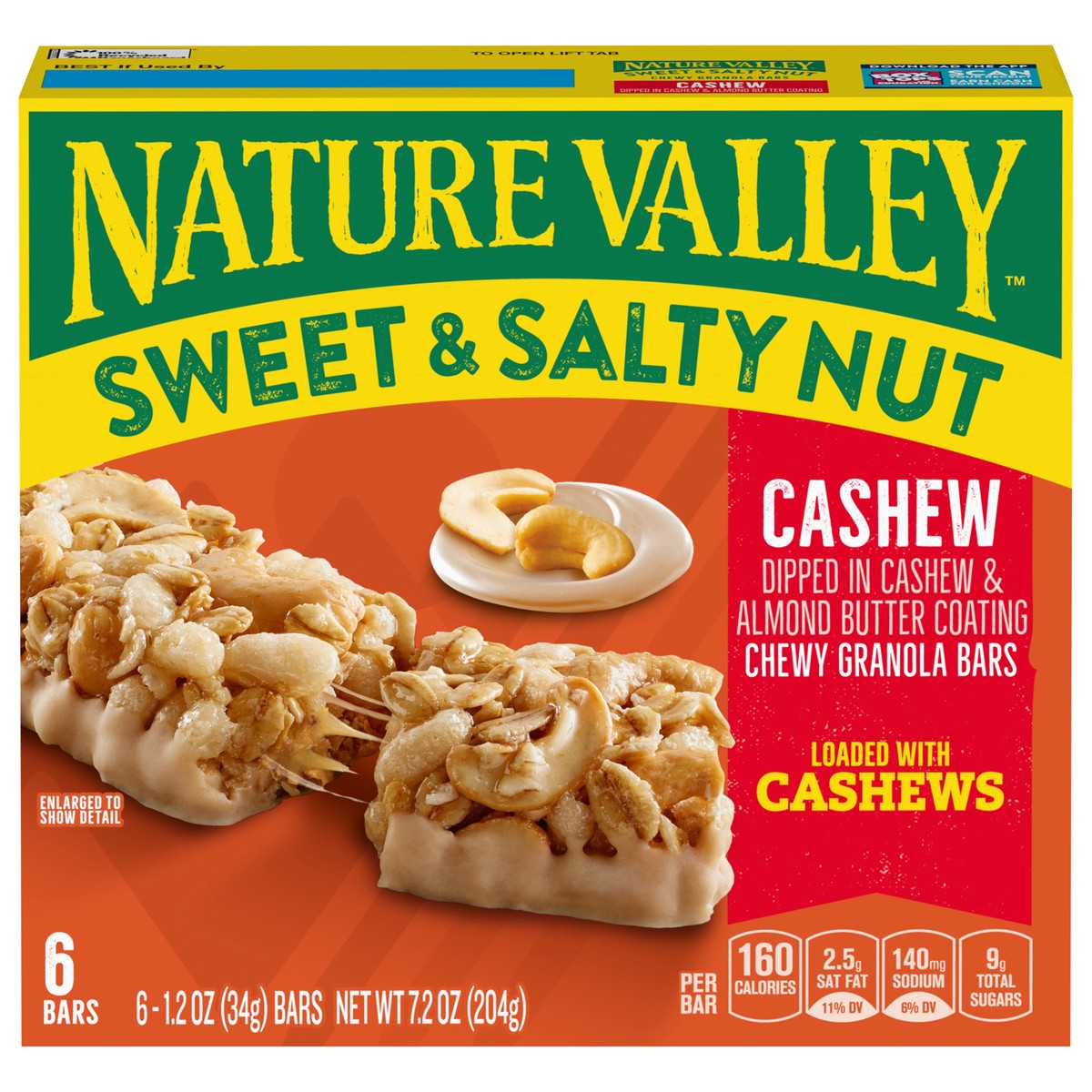 slide 1 of 13, Nature Valley Granola Bars, Sweet and Salty Nut, Cashew, 6 Bars, 7.2 OZ, 6 ct