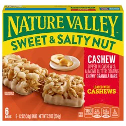 Nature Valley Granola Bars, Sweet and Salty Nut, Cashew, 6 Bars, 7.2 OZ