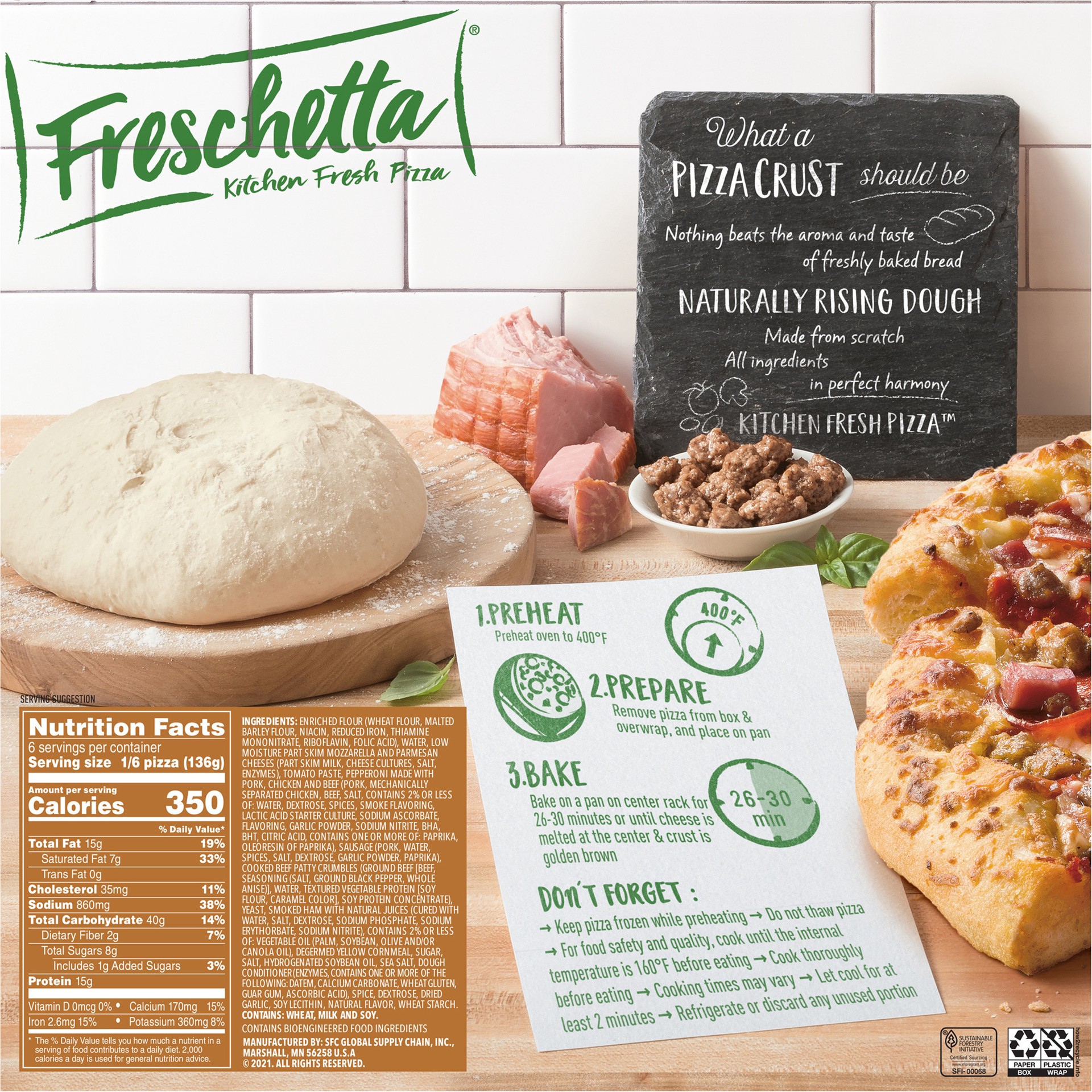 slide 2 of 5, Freschetta Meat Medley Naturally Rising Crust Frozen Pizza, 28.83 oz