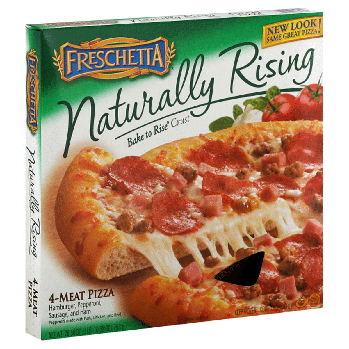 slide 1 of 9, Freschetta Naturally Rising Crust Four Meat Pizza , 28.83 oz