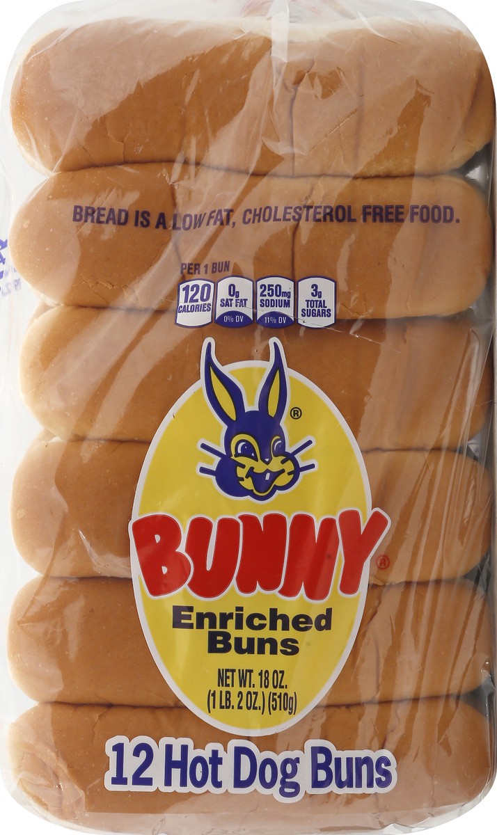 slide 10 of 10, Bunny Bread Hot Dog Buns, Enriched Sliced White Bread Hot Dog Buns, 12 Count, 12 ct