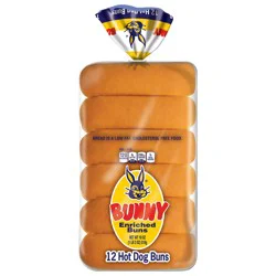 Bunny Bread Hot Dog Buns, Enriched Sliced White Bread Hot Dog Buns, 12 Count