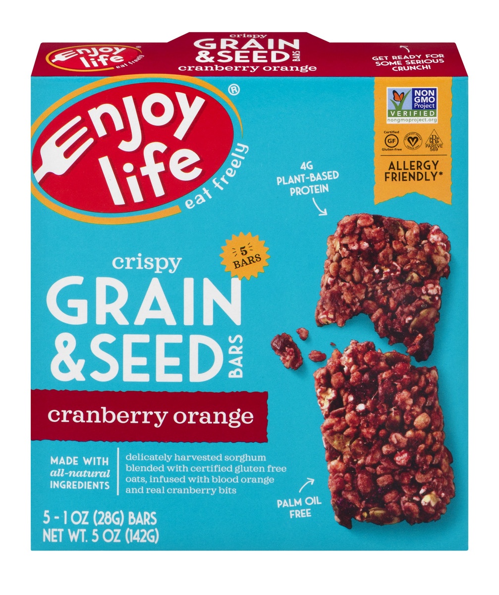 slide 1 of 8, Enjoy Life Cranberry Orange Crispy Grain & Seed Bars, 5 ct; 5 oz