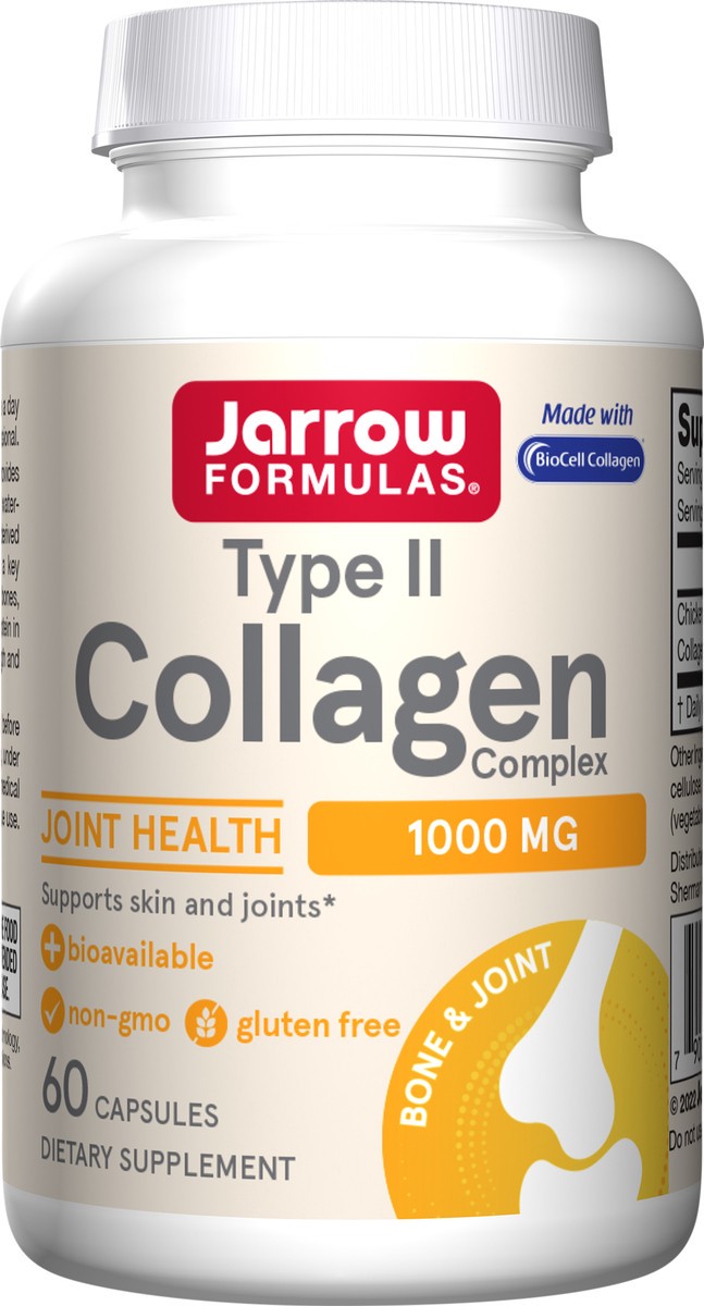 slide 2 of 2, Jarrow Formulas Type II Collagen Complex 500 mg - 60 Capsules - Dietary Supplement Supports Skin & Joints - Derived from Chicken Sternum Cartilage - 30 Servings (PACKAGING MAY VARY), 60 ct