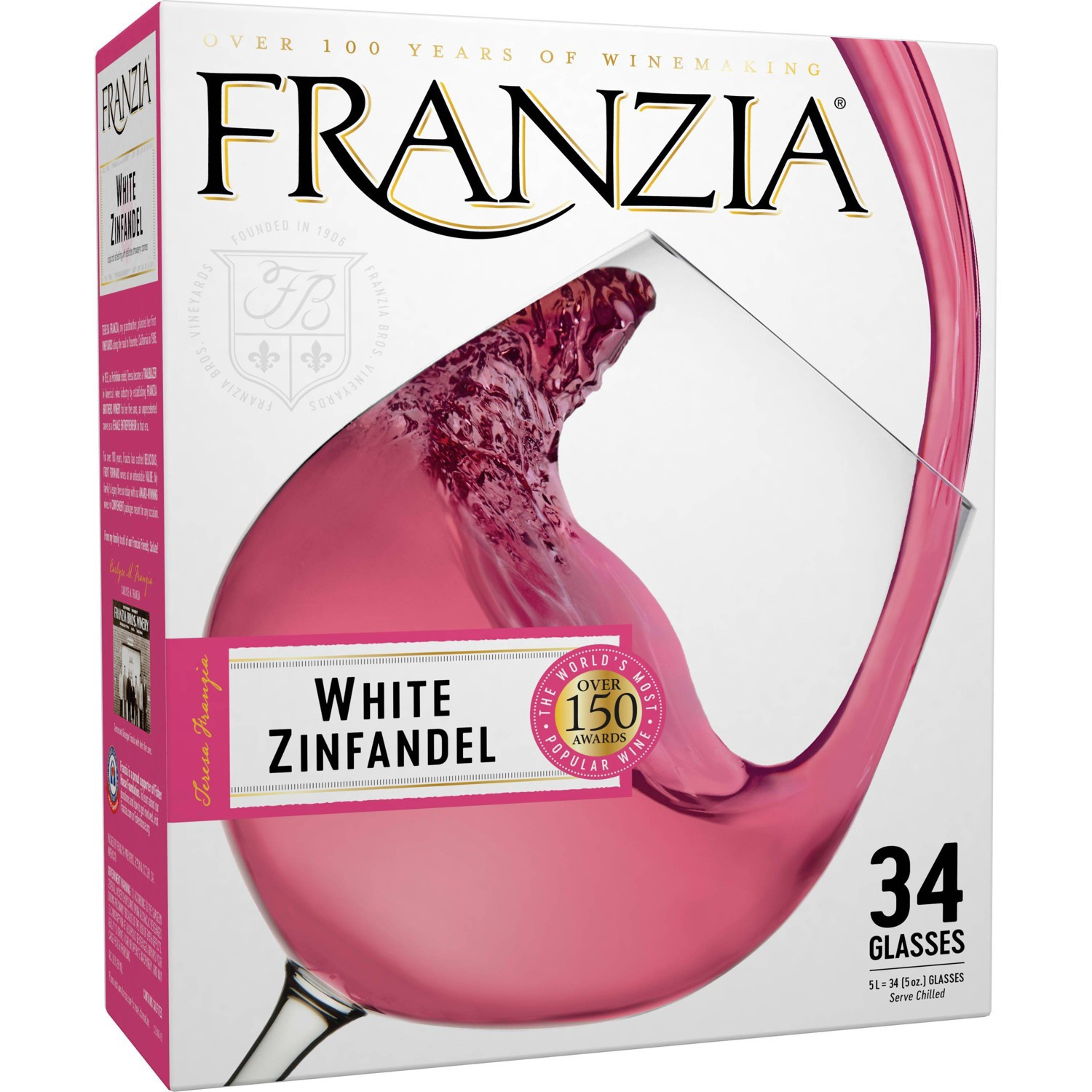 slide 1 of 10, Franzia White Zinfandel Pink Wine, 5 liter box