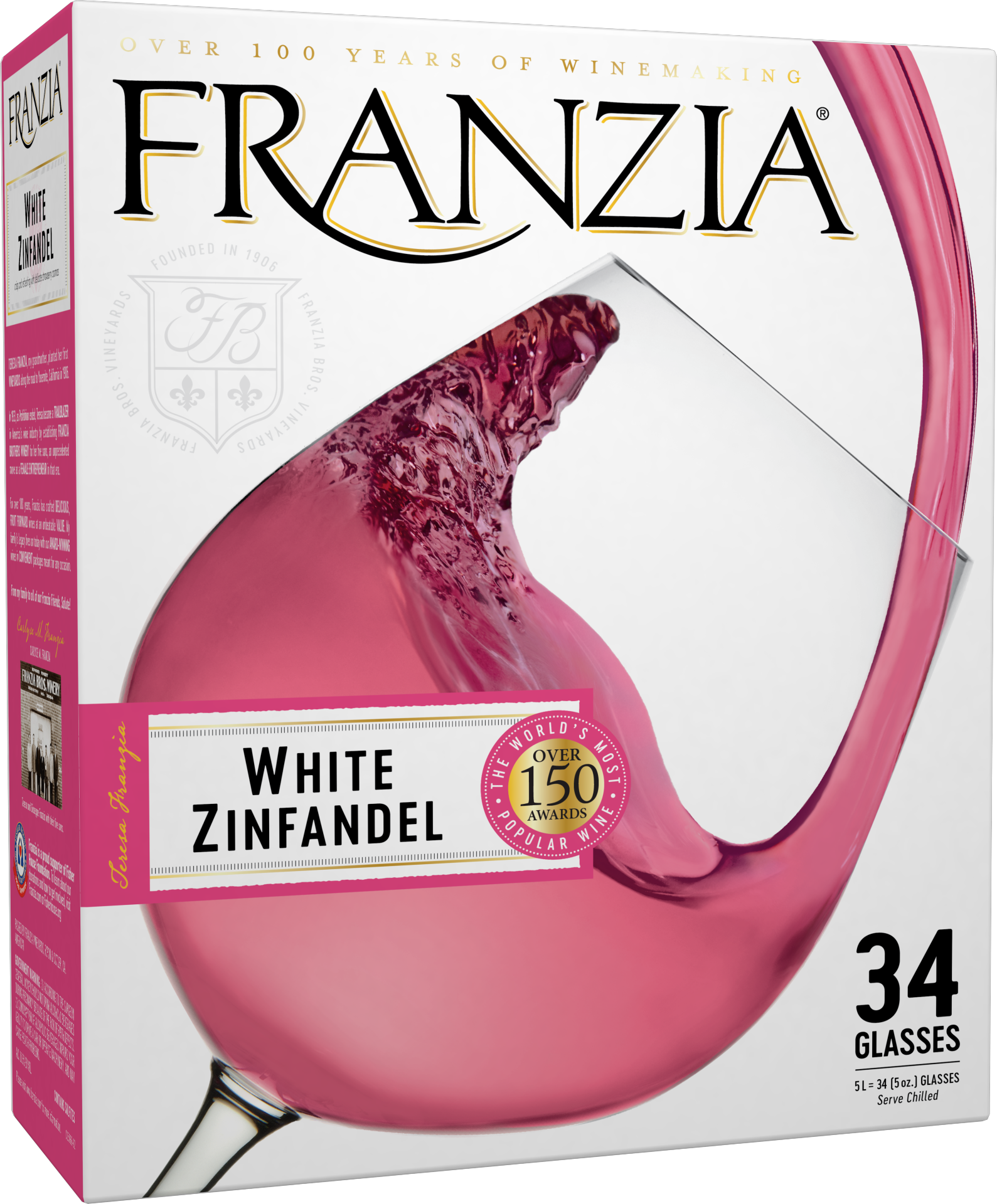 slide 1 of 1, Franzia White Zinfandel Pink Wine, 5 liter box