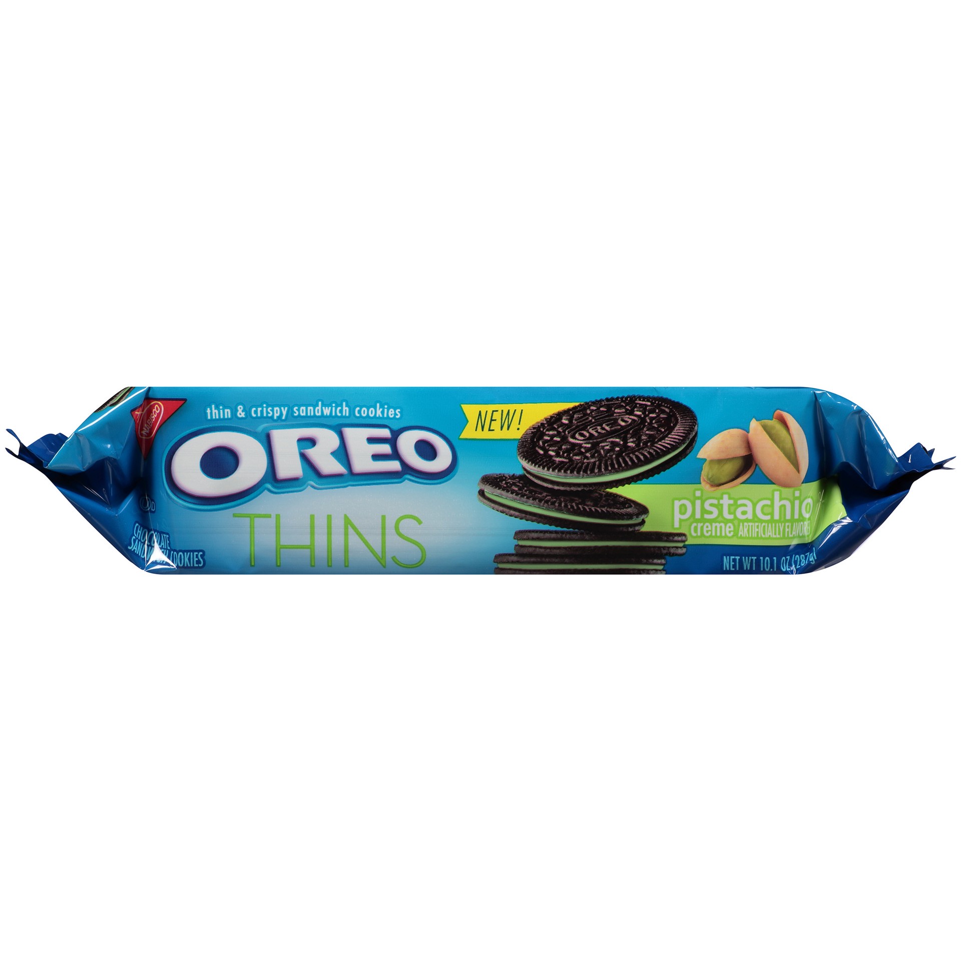 slide 5 of 5, OREO Thins Chocolate Sandwich Cookies, Pistachio Flavored Creme, 1 Resealable 10.1 oz Pack, 0.66 lb