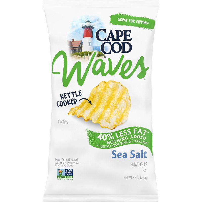 slide 1 of 5, Cape Cod Waves Reduced Fat Sea Salt Chips, 7.5 oz
