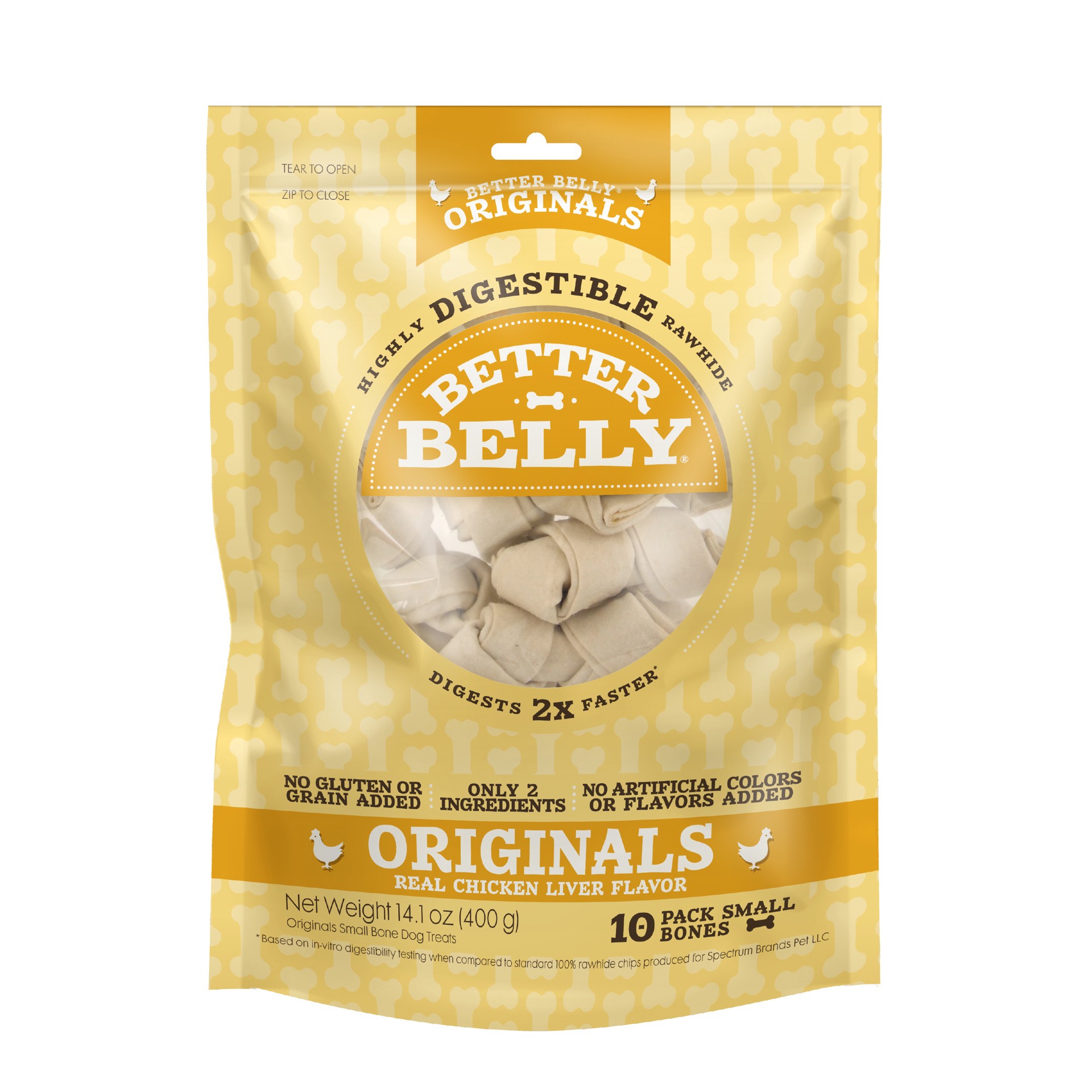 slide 1 of 10, Better Belly Chicken Rawhide Small Dog Chews, 14.1 oz