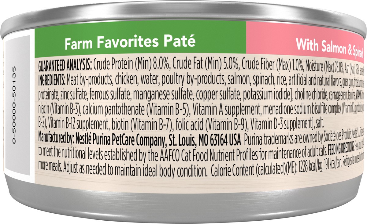 slide 2 of 7, Purina Friskies Wet Cat Food Pate Farm Favorites With Salmon and Spinach - 5.5 oz. Pull-Top Can, 5.5 oz