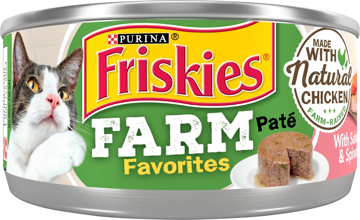 slide 4 of 7, Purina Friskies Wet Cat Food Pate Farm Favorites With Salmon and Spinach - 5.5 oz. Pull-Top Can, 5.5 oz