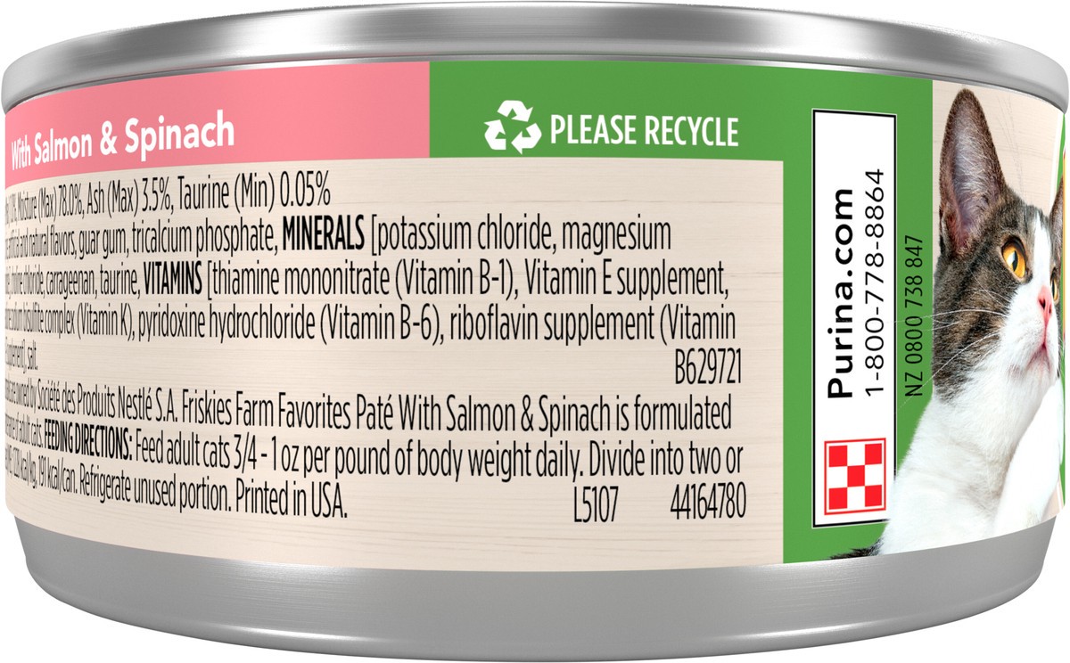 slide 6 of 7, Purina Friskies Wet Cat Food Pate Farm Favorites With Salmon and Spinach - 5.5 oz. Pull-Top Can, 5.5 oz