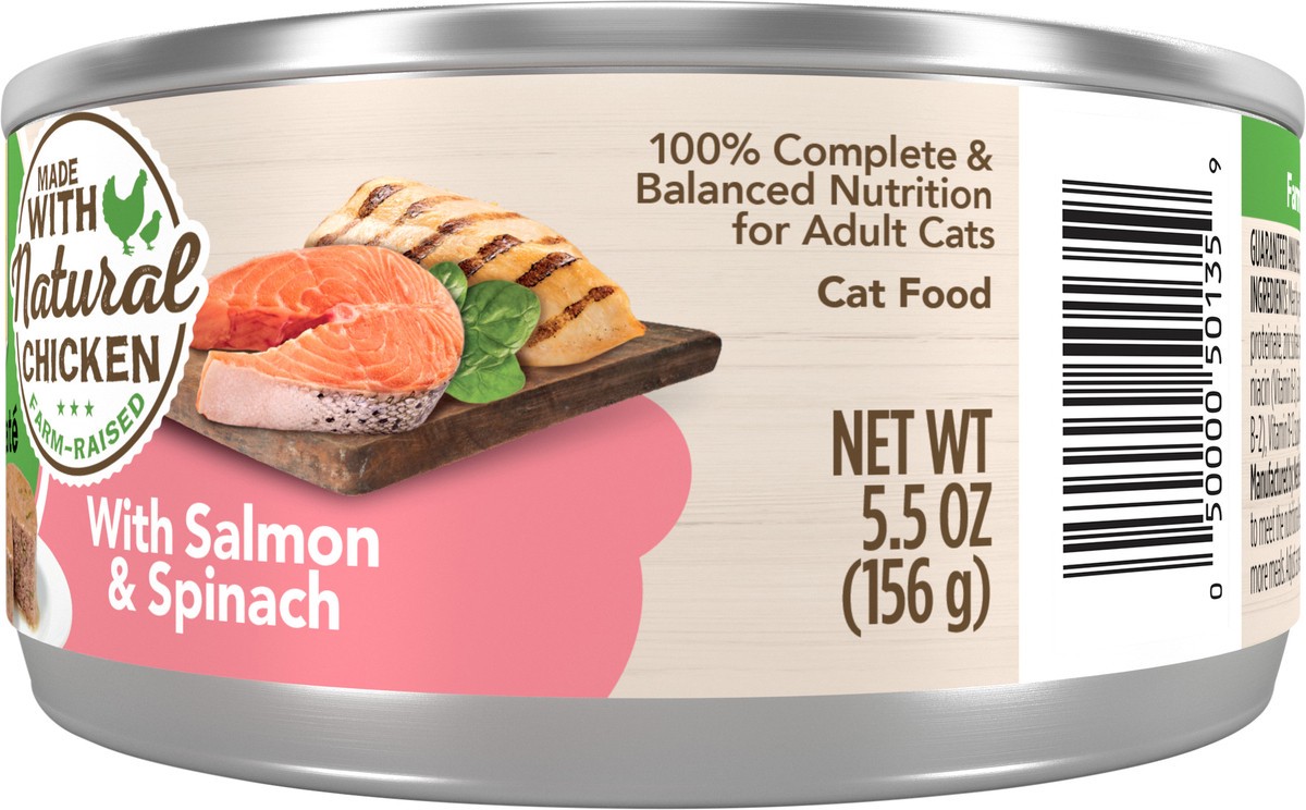 slide 5 of 7, Purina Friskies Wet Cat Food Pate Farm Favorites With Salmon and Spinach - 5.5 oz. Pull-Top Can, 5.5 oz