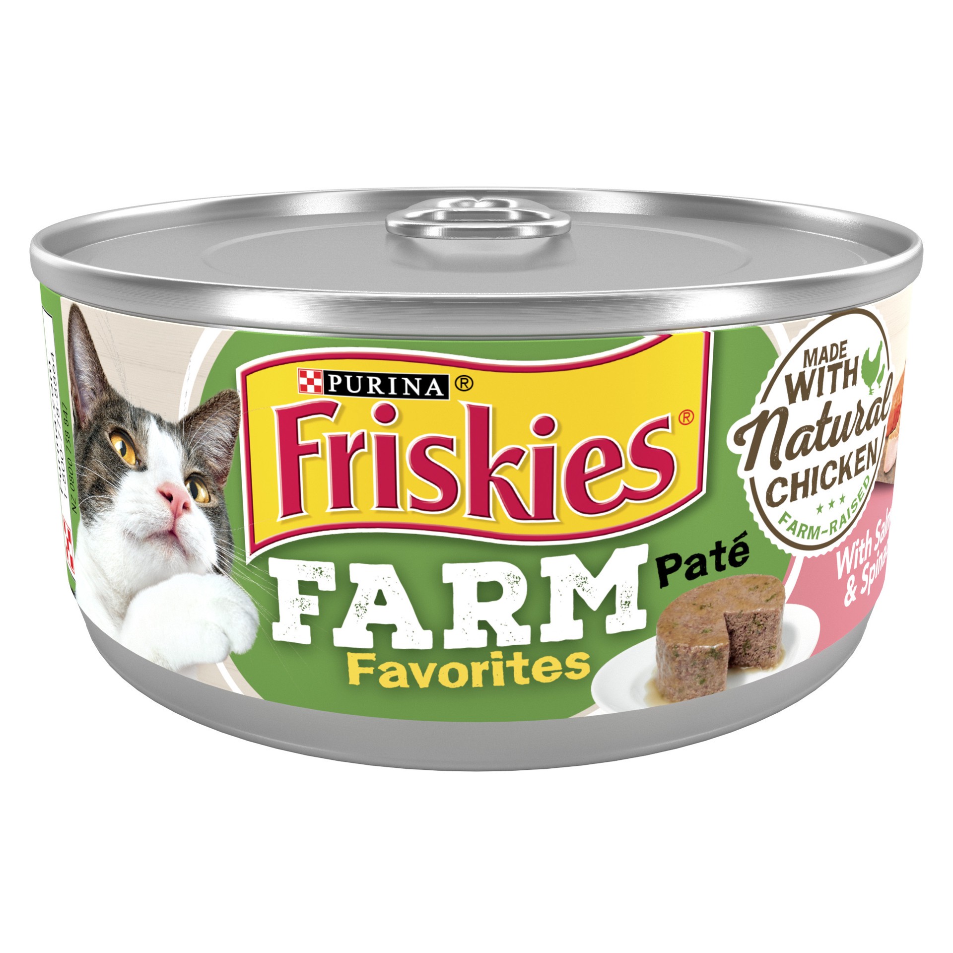 slide 1 of 7, Purina Friskies Wet Cat Food Pate Farm Favorites With Salmon and Spinach - 5.5 oz. Pull-Top Can, 5.5 oz