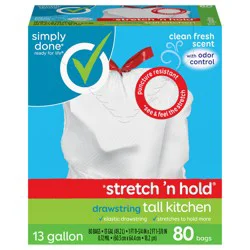 Simply Done Drawstring Clean Fresh Scent Tall Kitchen Bags 13 Gallon 80 ct