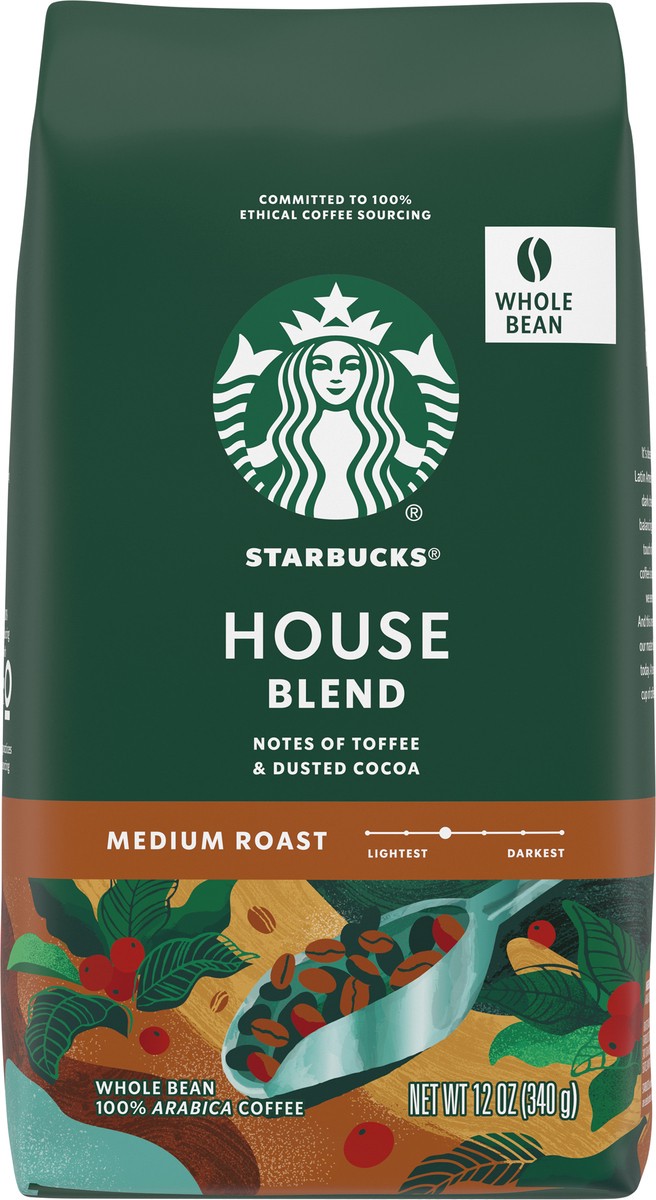 slide 9 of 9, Starbucks Whole Bean Coffee, Medium Roast Coffee, House Blend, 100% Arabica, 1 bag (12 oz), 12 oz