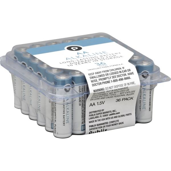 slide 1 of 1, Publix Batteries, Alkaline, AA, 36 Pack, 36 ct