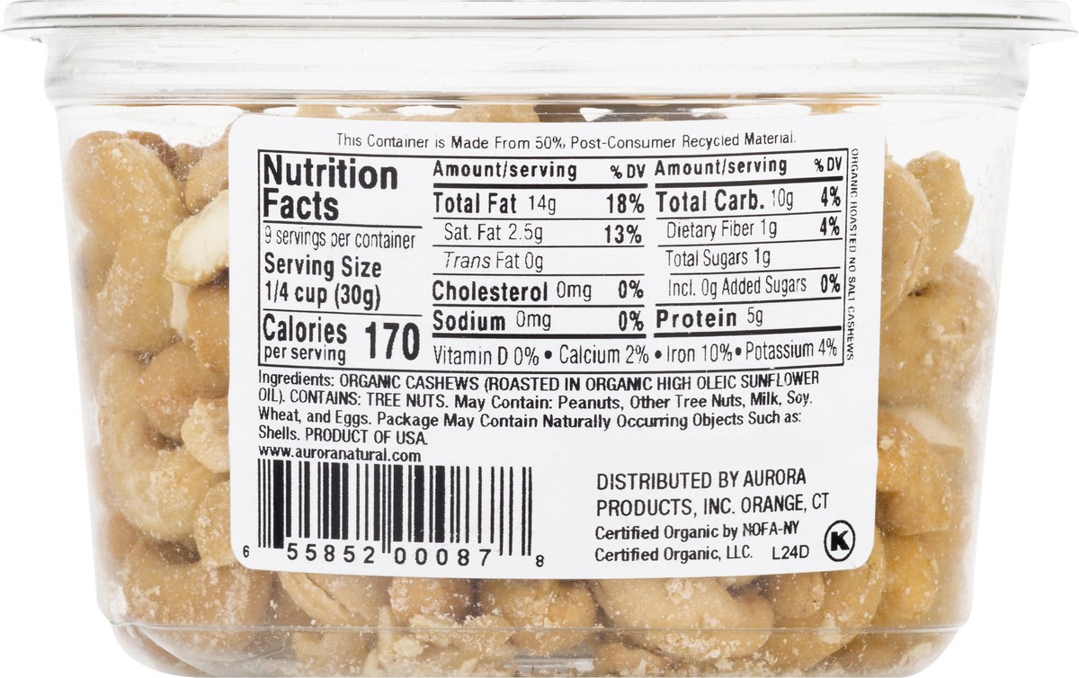 slide 5 of 9, Aurora Natural Natural Organic Roasted Unsalted Cashews 9 oz, 9 oz