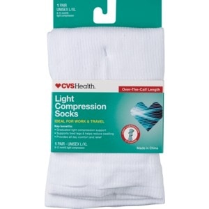 slide 1 of 1, CVS Health Light Compression Socks Over-The-Calf Unisex, 1 Pair, White, L/Xl, 1 ct