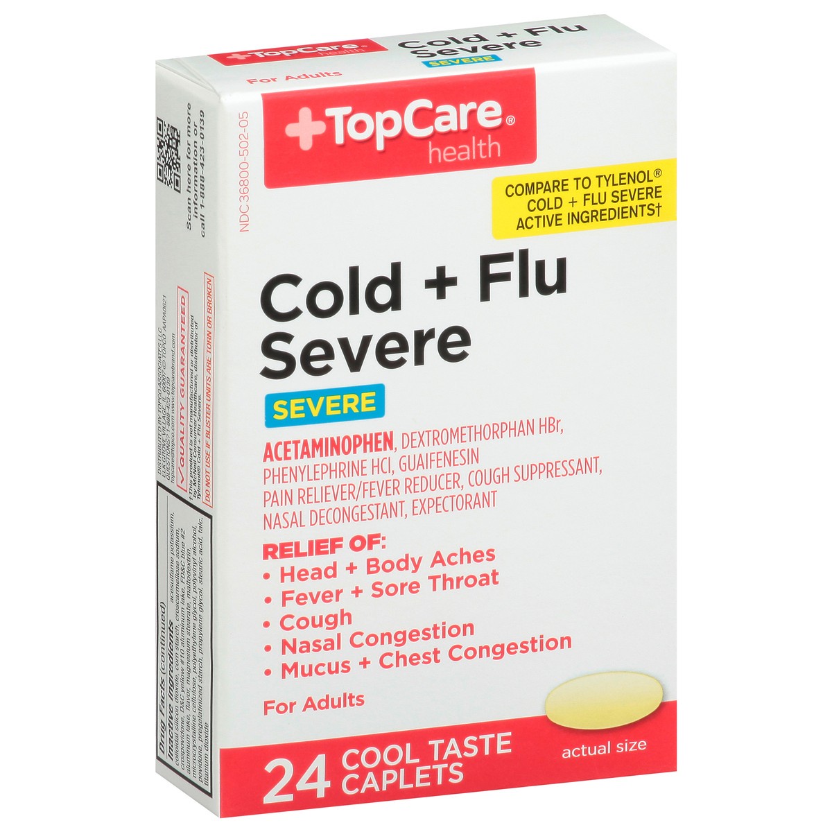 slide 3 of 9, TopCare Cold Flu Severe Caplets, 24 ct