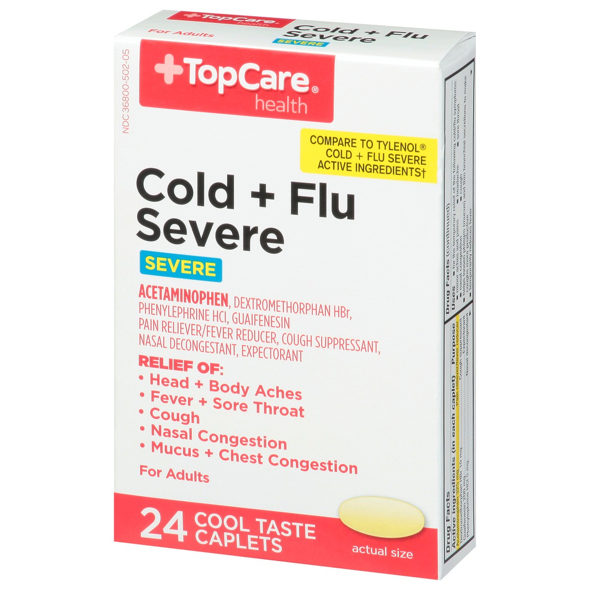 slide 4 of 9, TopCare Cold Flu Severe Caplets, 24 ct