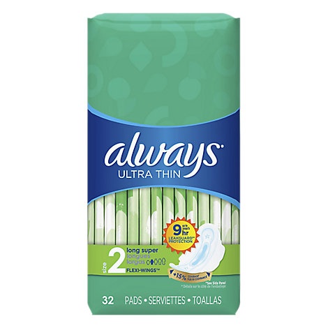 slide 1 of 1, Always Pads Ultra Thin Size 2 Super Pads With Wings Unscented, 32 ct