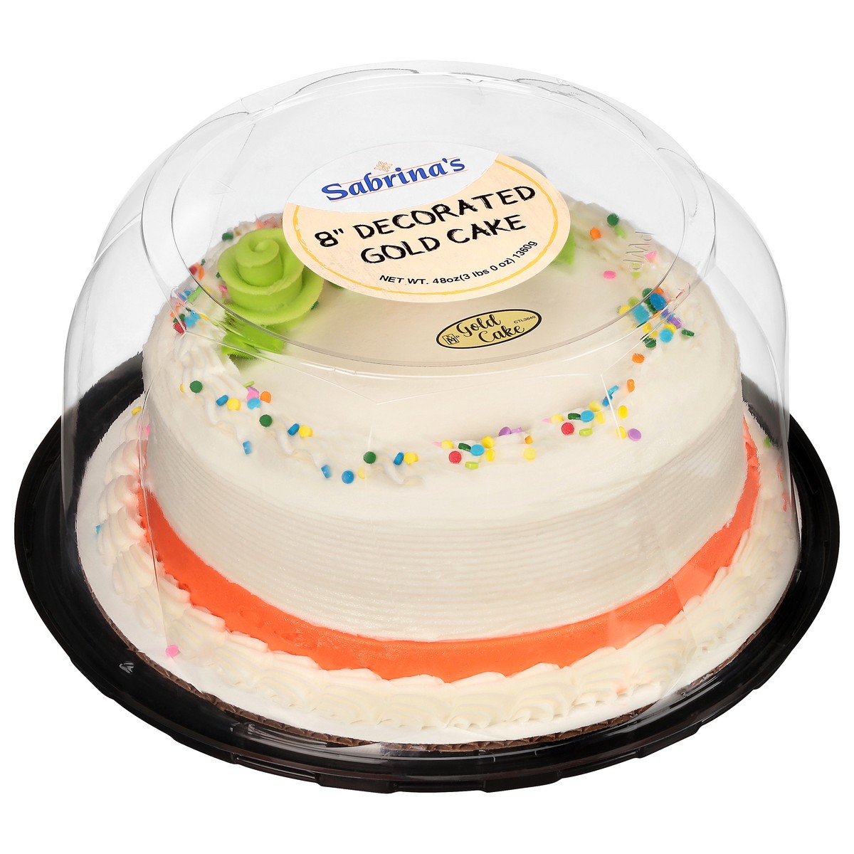 slide 11 of 12, Sabrina's 8 Inch Decorated Gold Cake 48 oz, 48 oz