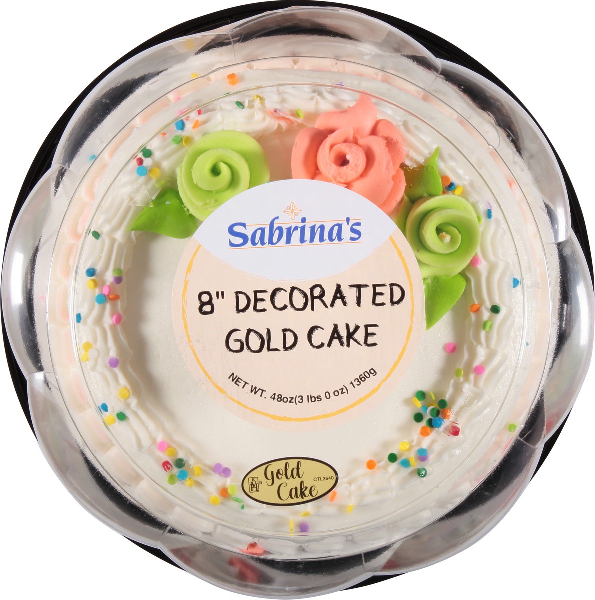 slide 9 of 12, Sabrina's 8 Inch Decorated Gold Cake 48 oz, 48 oz