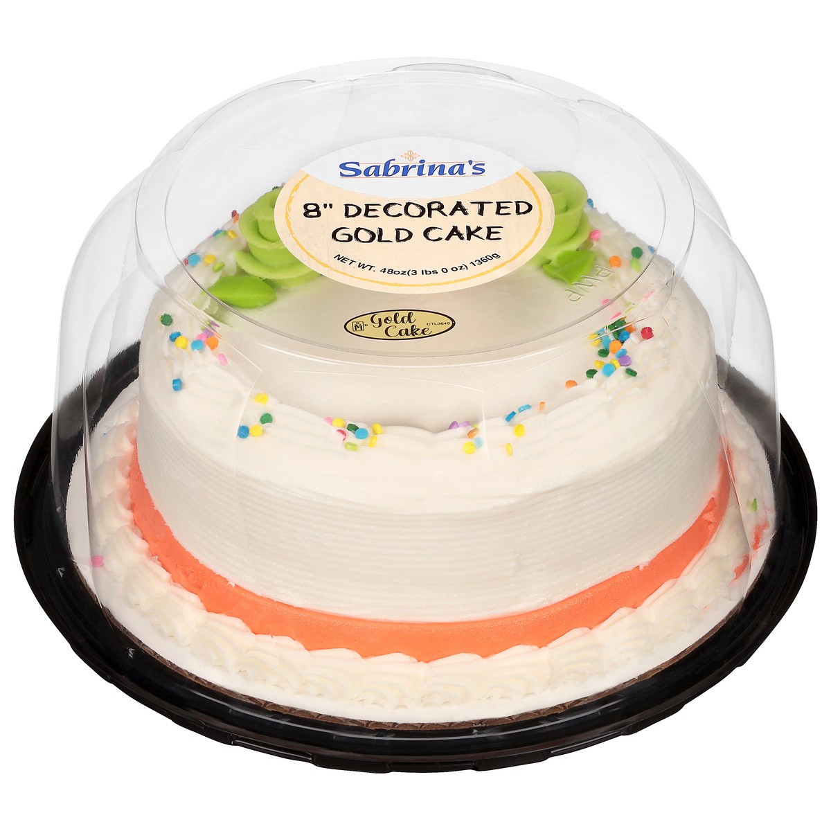 slide 1 of 12, Sabrina's 8 Inch Decorated Gold Cake 48 oz, 48 oz