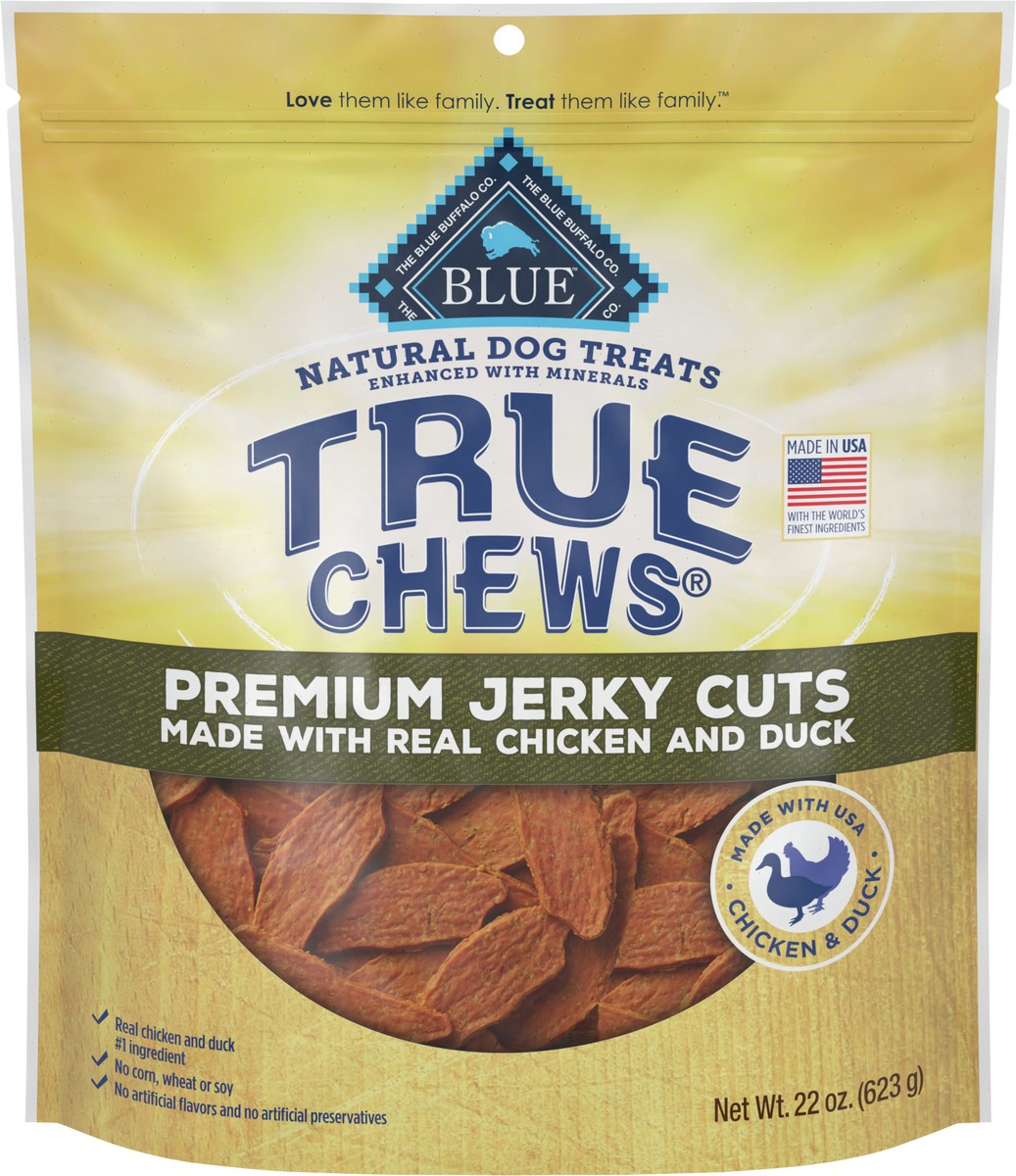 slide 6 of 6, Blue Buffalo True Chews Premium Jerky Cuts Dog Treats, Made in the USA with Natural Ingredients, Chicken & Duck, 22-oz. Bag, 22 oz