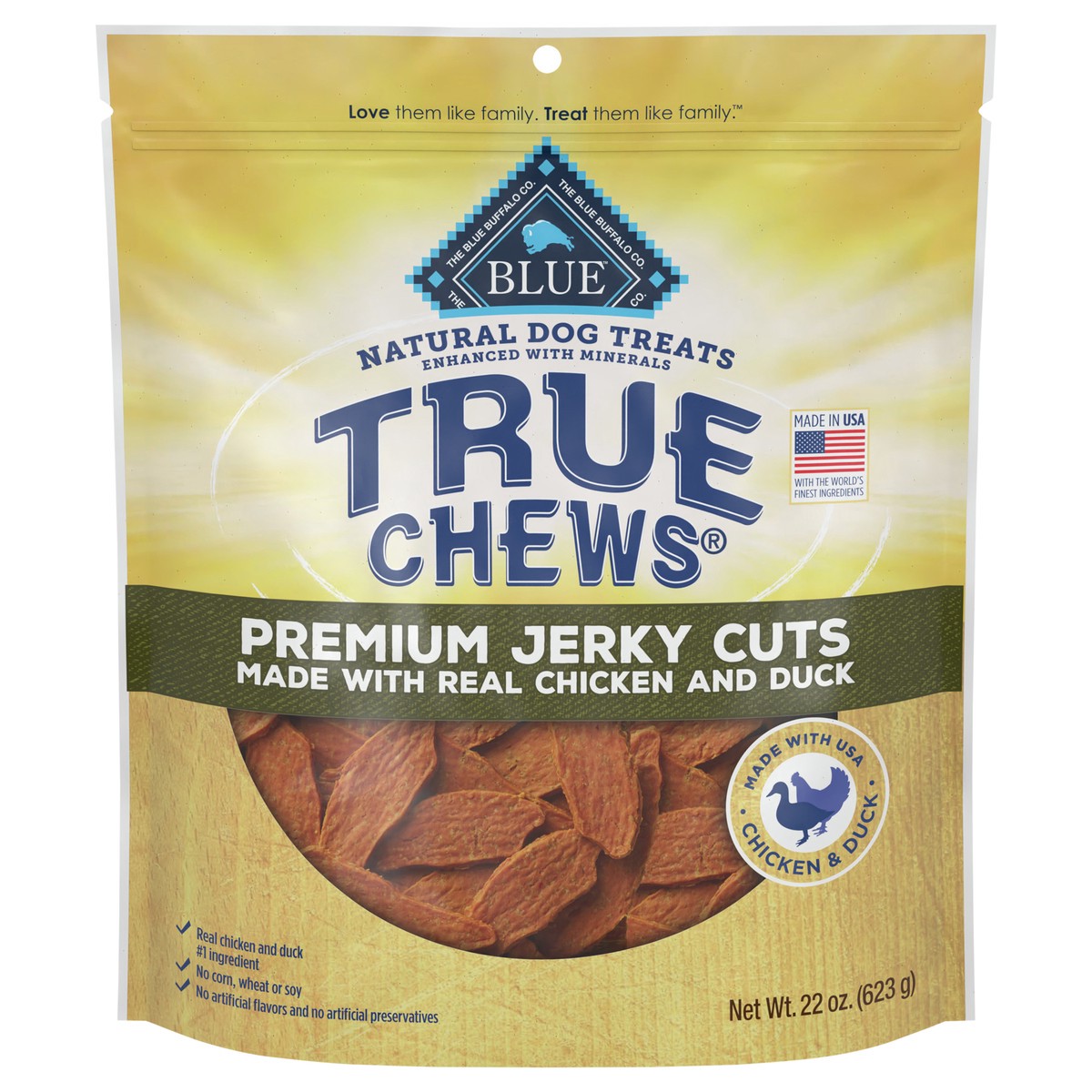 slide 3 of 6, Blue Buffalo True Chews Premium Jerky Cuts Dog Treats, Made in the USA with Natural Ingredients, Chicken & Duck, 22-oz. Bag, 22 oz