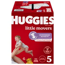 Huggies Little Movers Baby Diapers, Size 5 (27+ lbs), 104 Ct