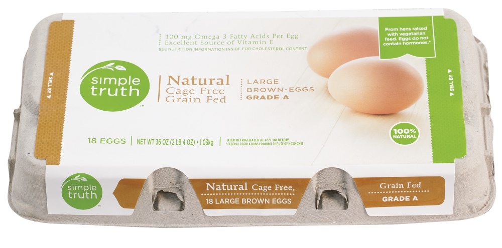 slide 1 of 1, Simple Truth Cage Free Grade A Brown Large Eggs, 18 ct