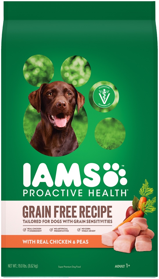 slide 1 of 1, IAMS Proactive Health Sensitive Skin & Stomach Grain Free Chicken & Peas Dry Dog Food, 19 lb