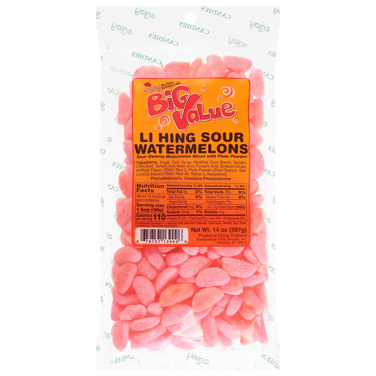 slide 1 of 1, Enjoy Big Value Watermelons Li Hing Sour 14 oz, 