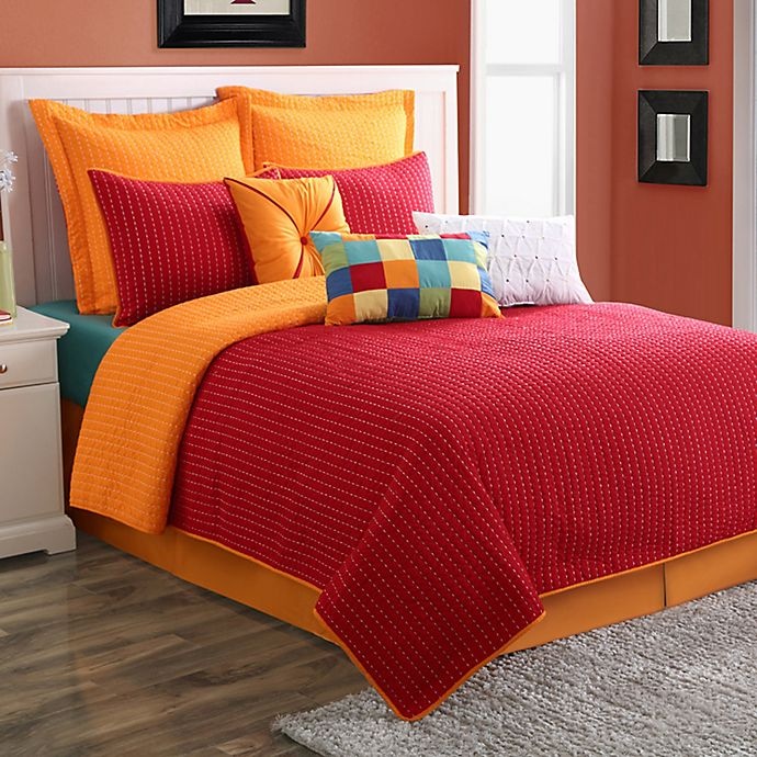 slide 1 of 2, Fiesta Dash Pic Stich Reversible Full/Queen Quilt Set - Scarlet, 3 ct