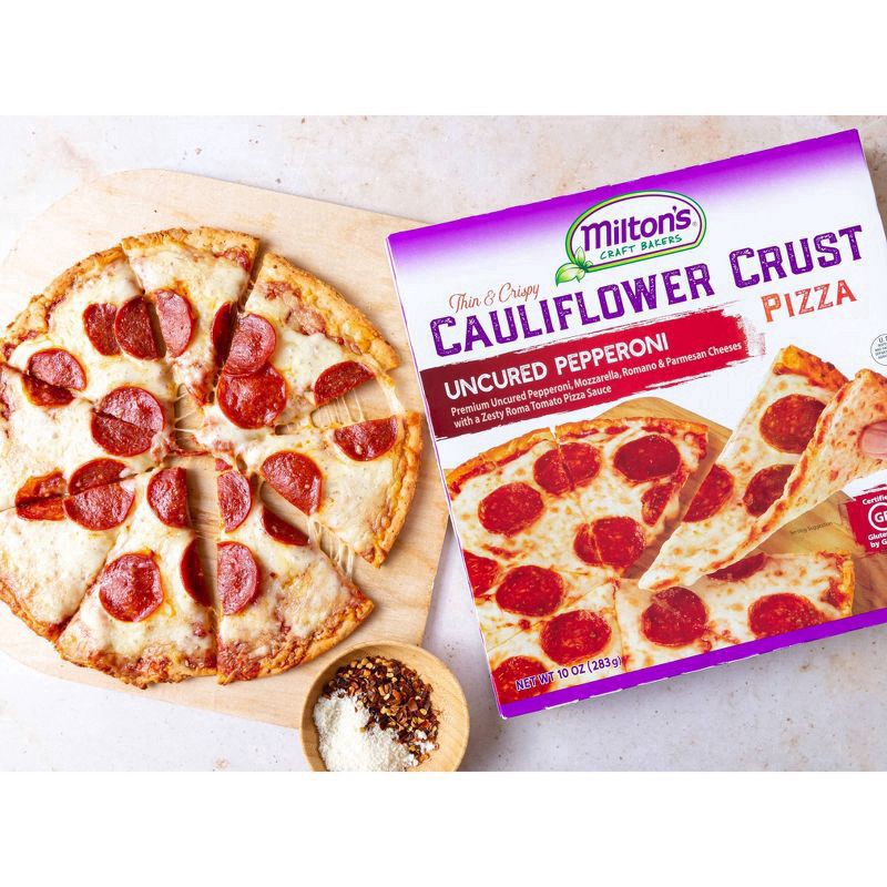 slide 2 of 5, Milton's Pizza, Cauliflower Crust, Uncured Pepperoni, Thin & Crispy, 10 oz