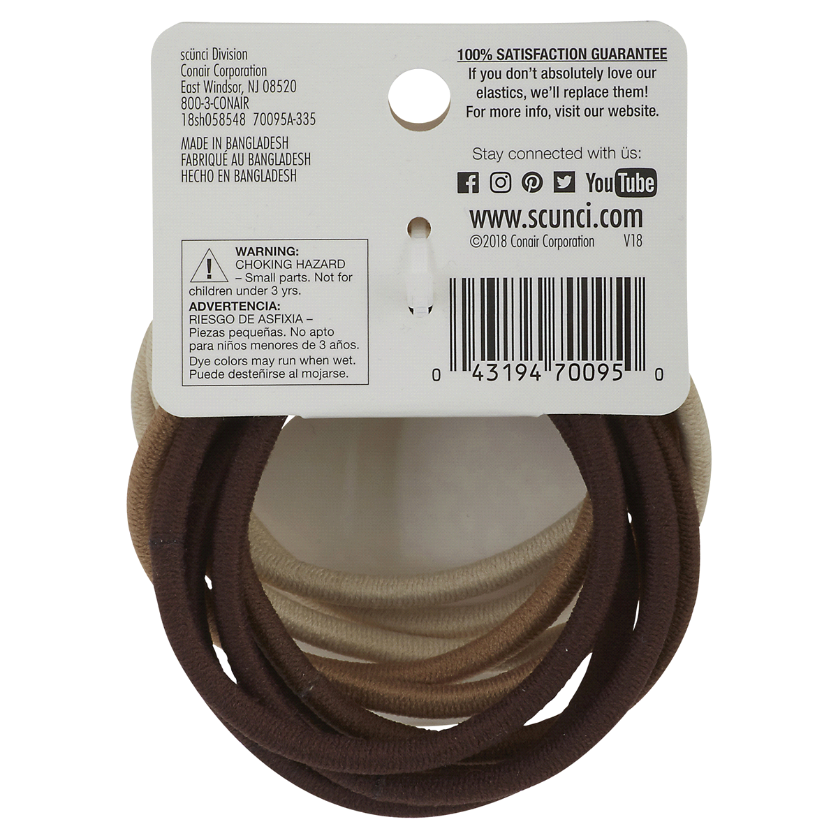 slide 5 of 5, scünci Nylon Thick Hair Elastics Brown/Blonde, 10 ct