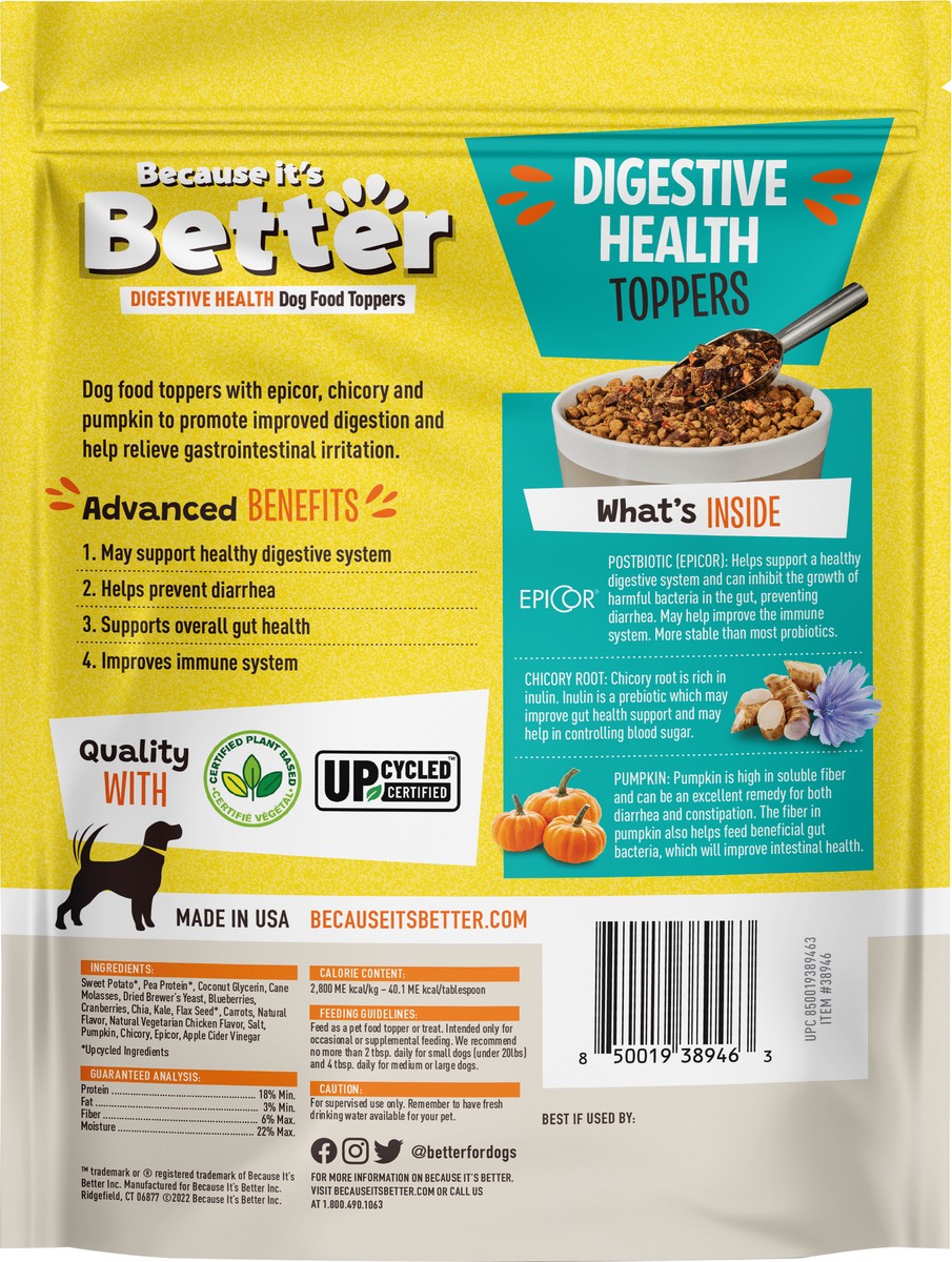 slide 3 of 9, Because It's Better Digestive Health Chickenless Chicken Dog Food Toppers 10 oz, 10 oz
