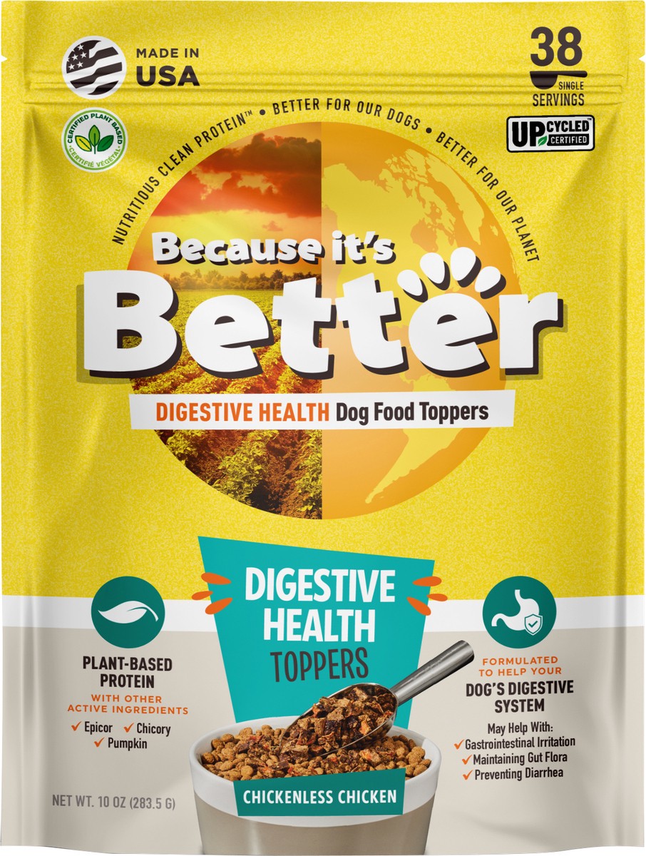 slide 6 of 9, Because It's Better Digestive Health Chickenless Chicken Dog Food Toppers 10 oz, 10 oz