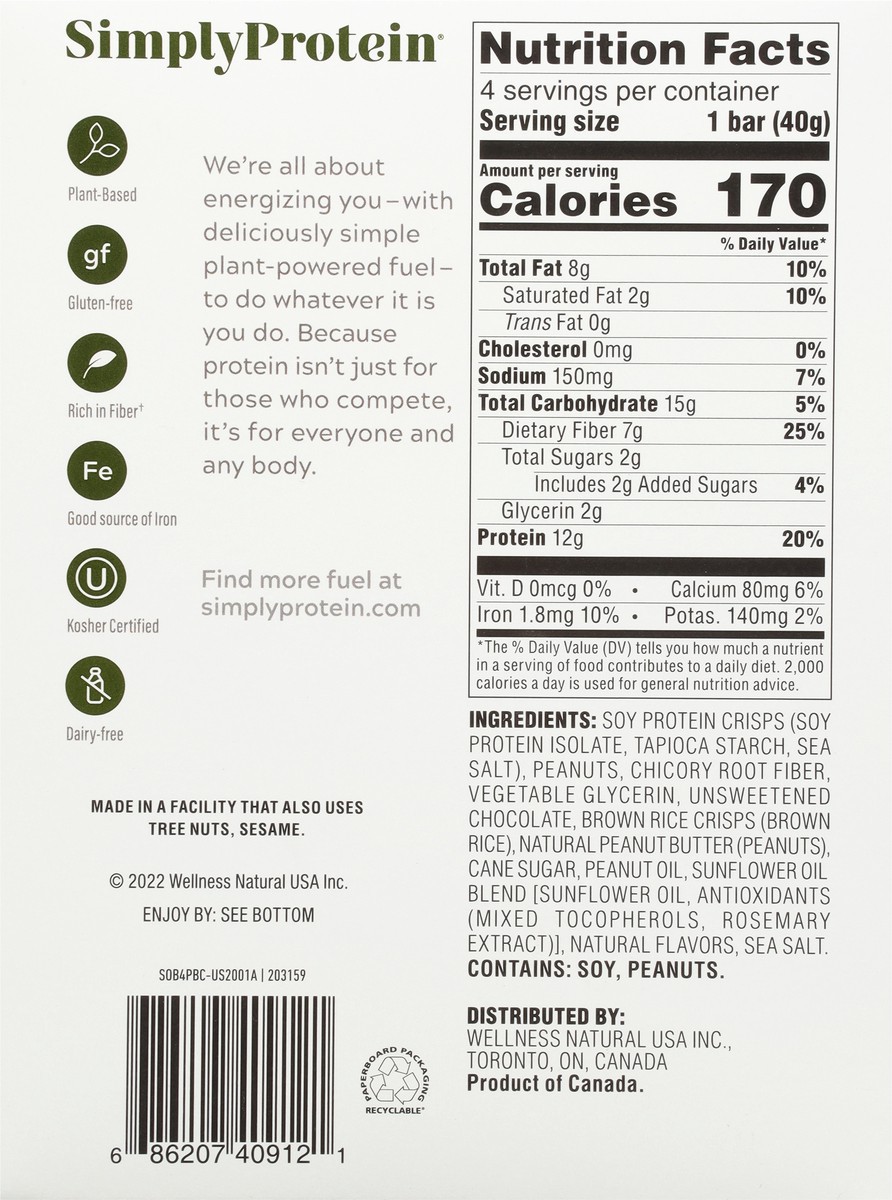 slide 7 of 14, SimplyProtein Crispy Peanut Butter Chocolate Flavored Snack Bars 4 - 1.41 oz Bars, 4 ct