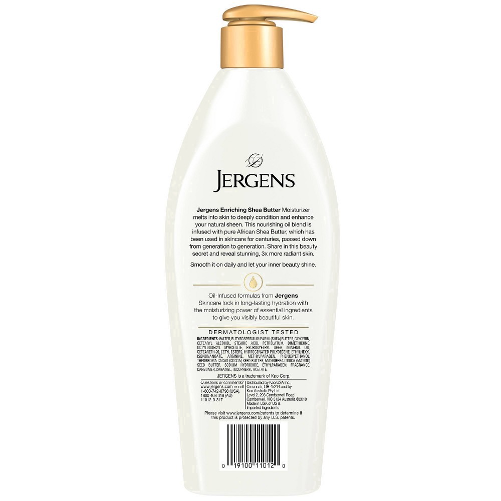 slide 9 of 37, Jergens Hand and Body Lotion, Shea Butter Hand and Body Lotion for Dry Skin, Dermatologist Tested Moisturizer, 21Oz, 26.50 fl. oz