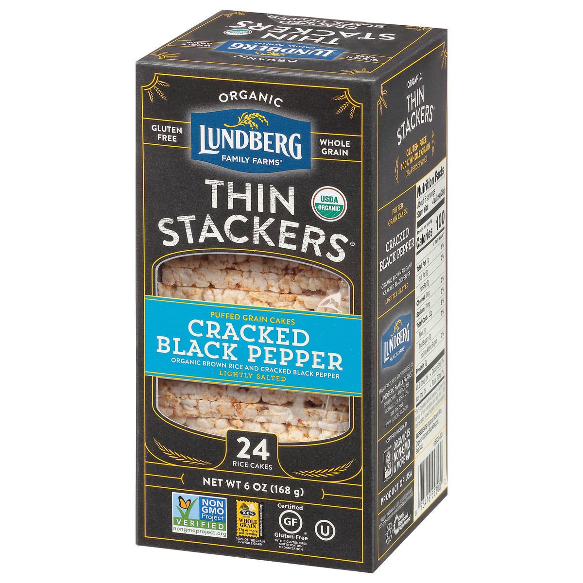 slide 9 of 9, Lundberg Family Farms Thin Stackers Lightly Salted Organic Cracked Black Pepper Rice Cakes 24 ea, 24 ct