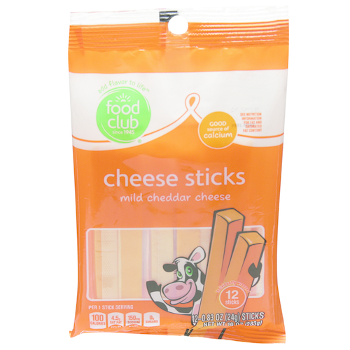slide 1 of 1, Food Club Mild Cheddar Cheese Sticks, 1 ct