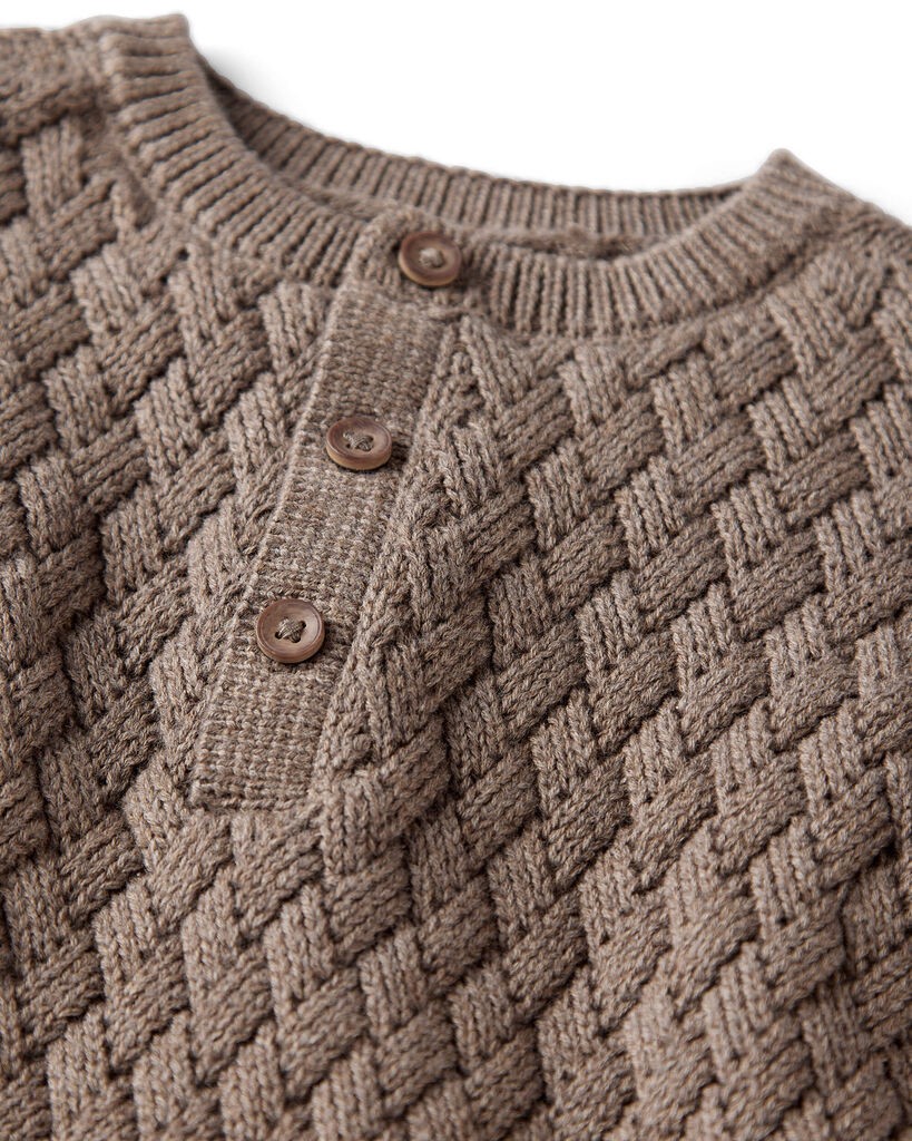 slide 2 of 3, Littleplanet Baby Organic Cotton Sweater Knit Jumpsuit Heather Brown 6M, 1 ct