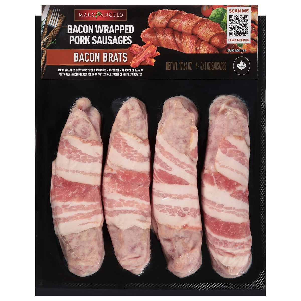 slide 2 of 4, Bacon Wrapped Bratwurst Sausages 17.6 Oz - 17.6 OZ, 17.6 oz