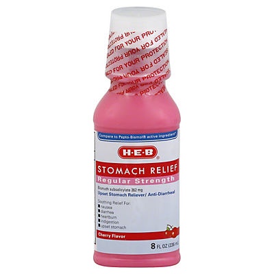 slide 1 of 1, H-E-B Stomach Relief Regular Strength Cherry Flavor, 8 oz