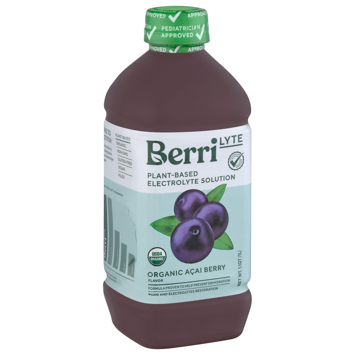 slide 5 of 9, Berri Lyte Organic Acai Berry Flavor Plant-Based Electrolyte Solution 1.1 qt, 1.10 qt