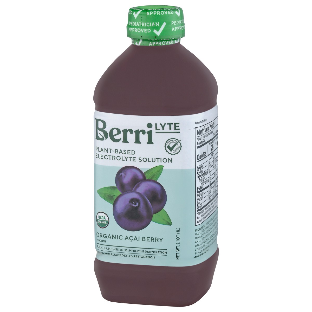 slide 3 of 9, Berri Lyte Organic Acai Berry Flavor Plant-Based Electrolyte Solution 1.1 qt, 1.10 qt