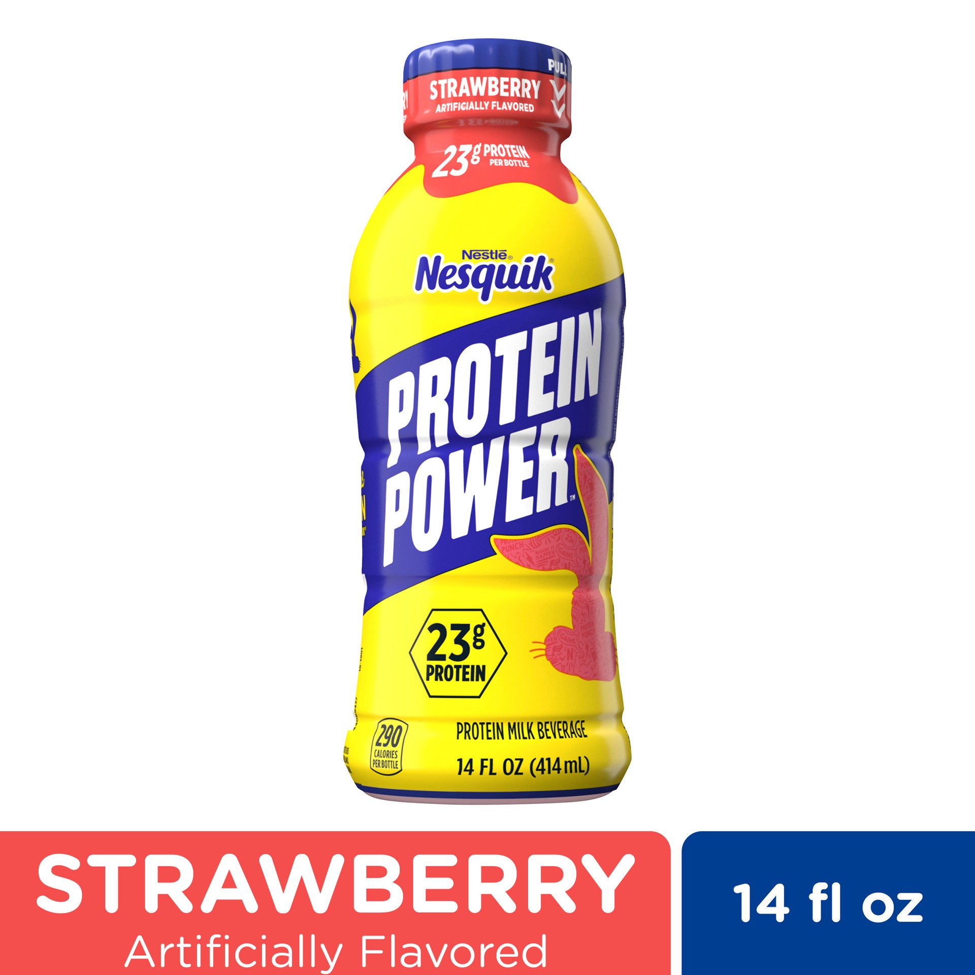 slide 1 of 3, Nesquik Protein Power Strawberry Protein Milk Drink, Ready to Drink, 14 oz